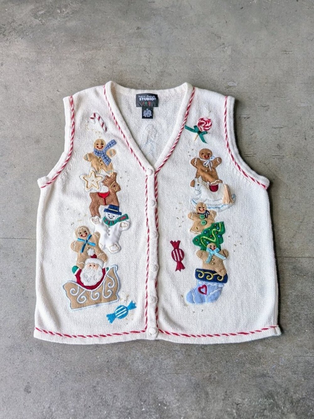 Vintage Christmas Gingerbread Ivory Holiday Sweater Vest medium